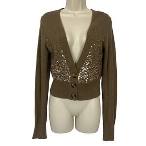 Vtg Y2K Hollister Cardigan Sweater Womens Large Brown Sequin Cropped Rabbit Hair